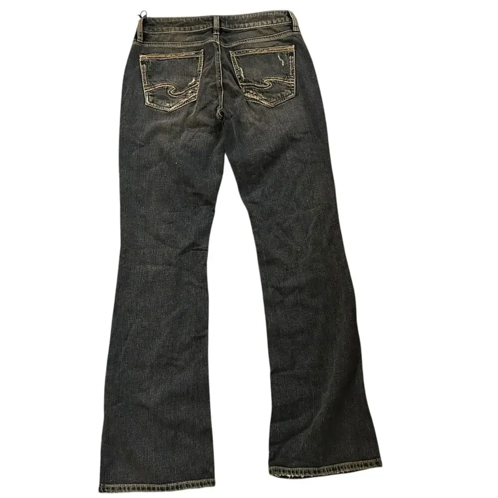 Silver Jeans Womens 28 (29x33) Suki Bootcut Embroidered Stretch Dark Wash Denim